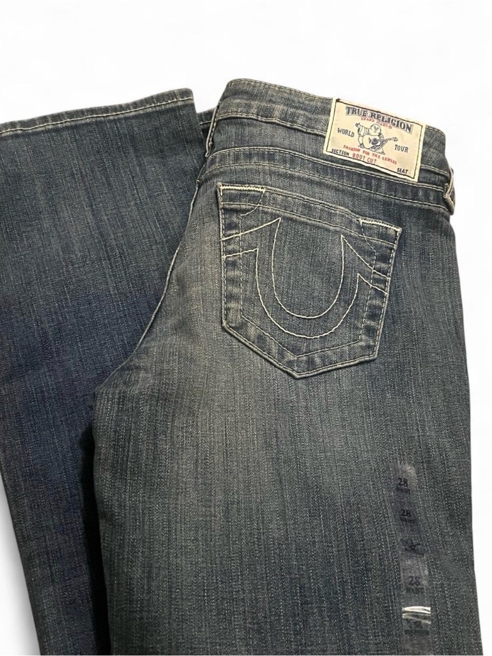 True Religion Women's Dark Gray Bootcut Jeans with Signature Back Pockets